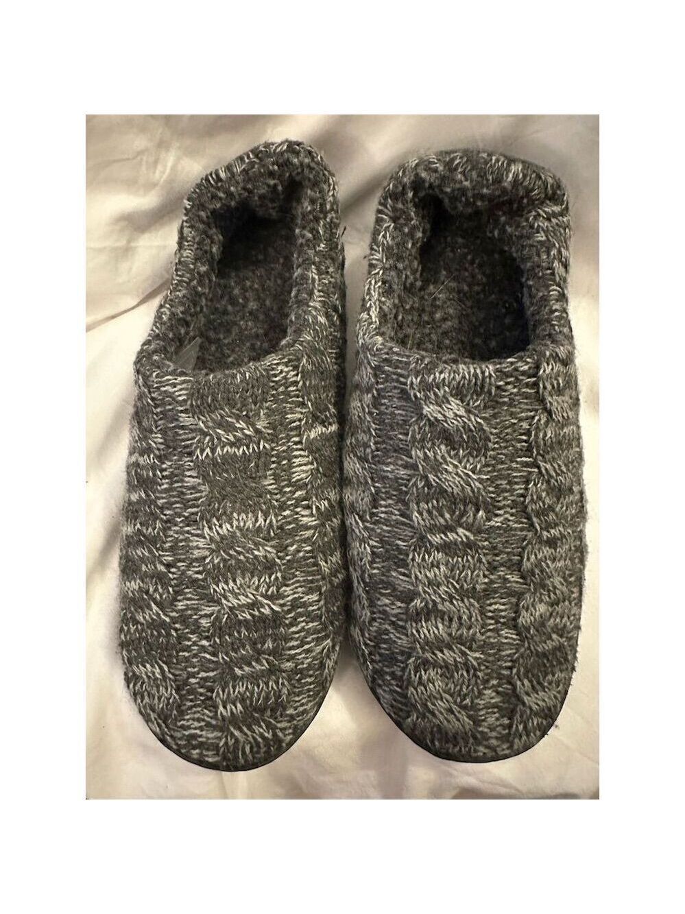 MUK LUKS Men's Gray Cable Knit Cuffed Slippers Size M10-11